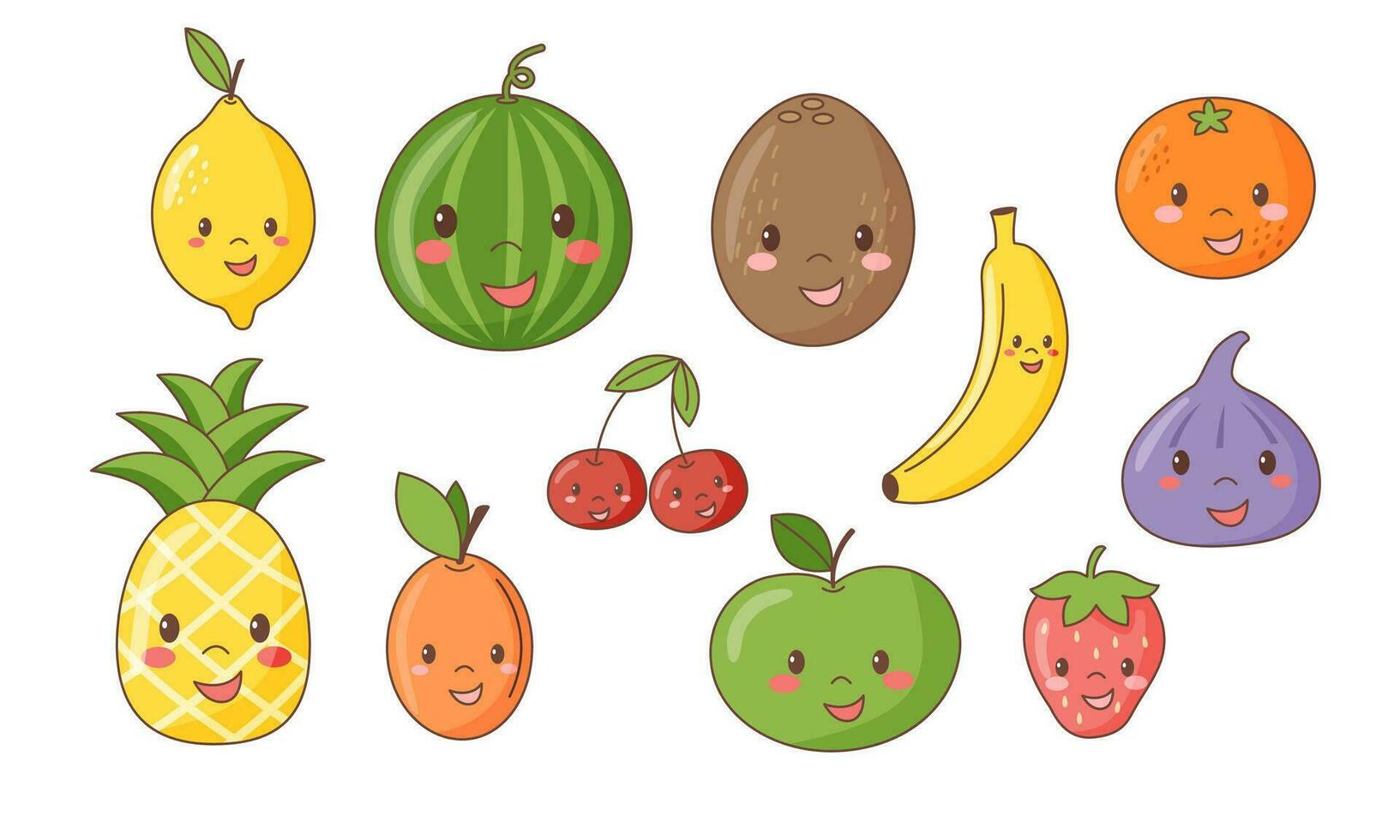 Set of fruit with faces vector