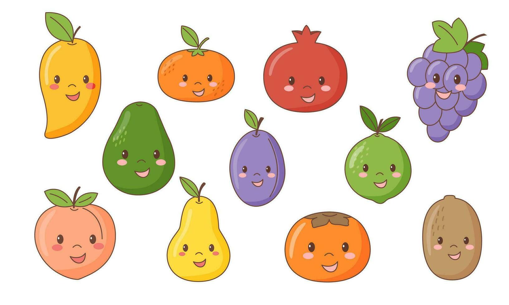 Set of fruit with faces vector