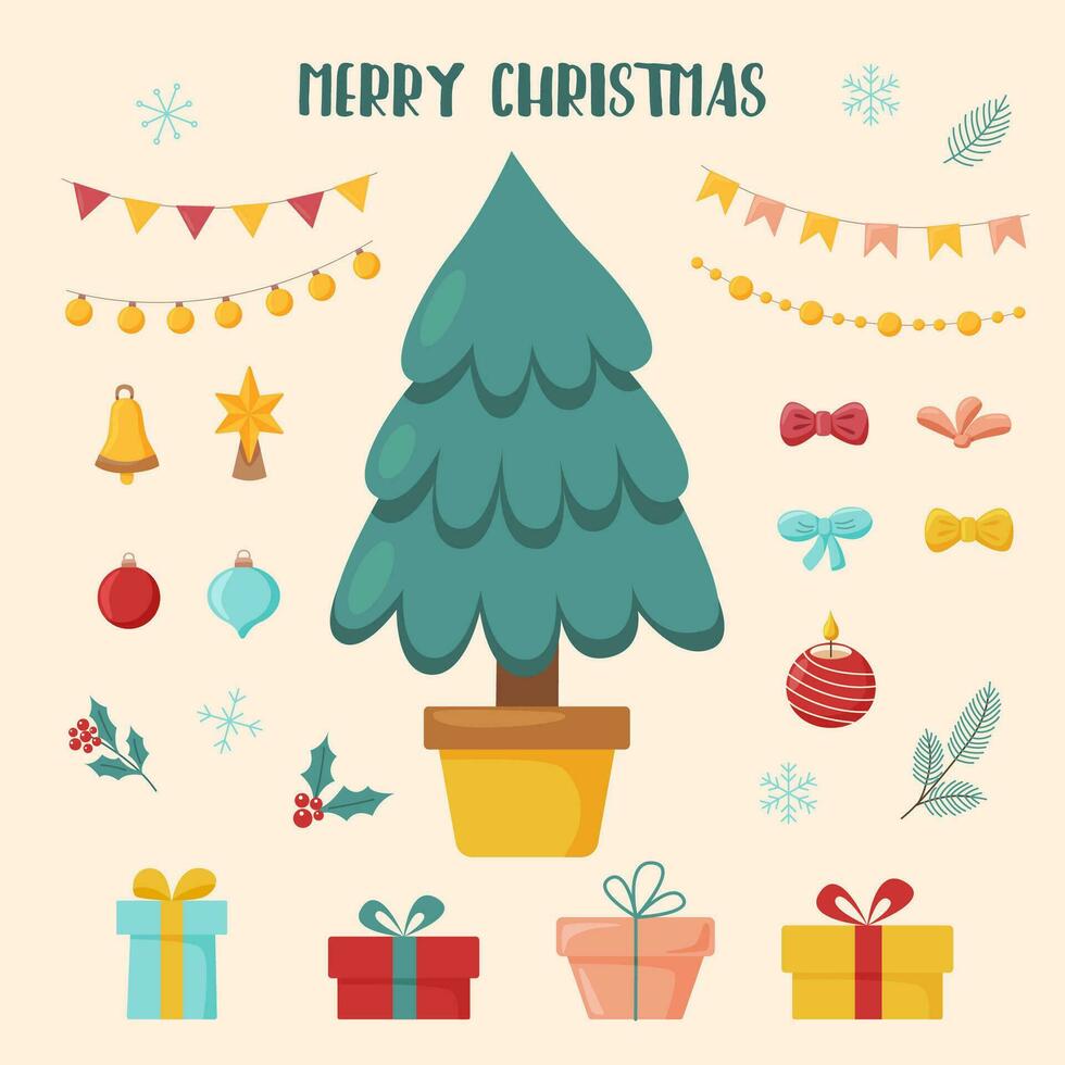 Christmas tree elements set vector