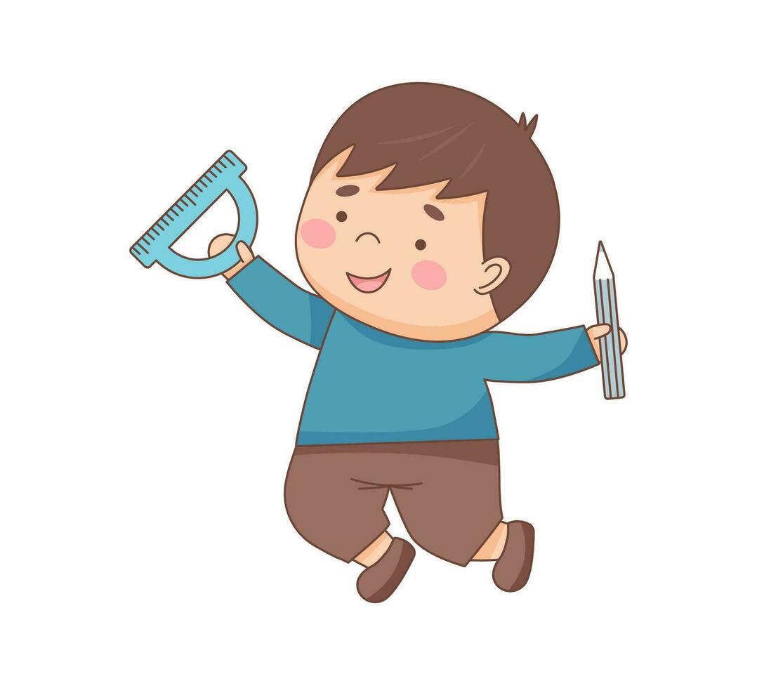 Shoolboy with pencil and ruler vector