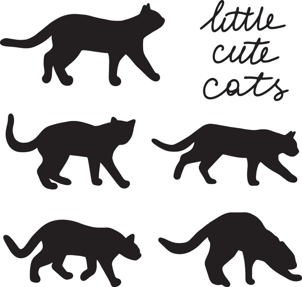 set of black cat silhouettes isolated on a white background vector