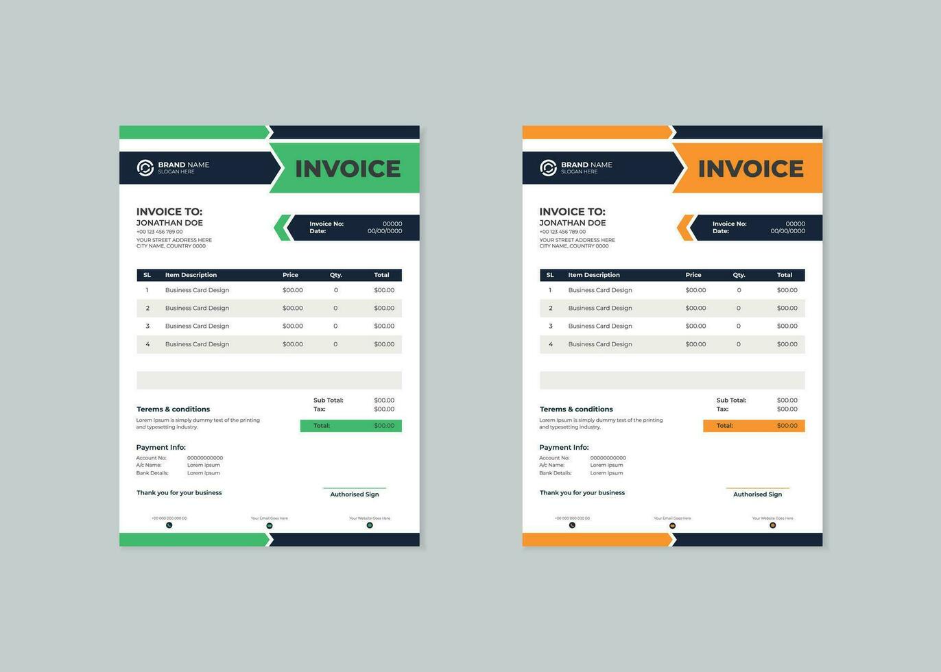 2 different color business invoice design vector