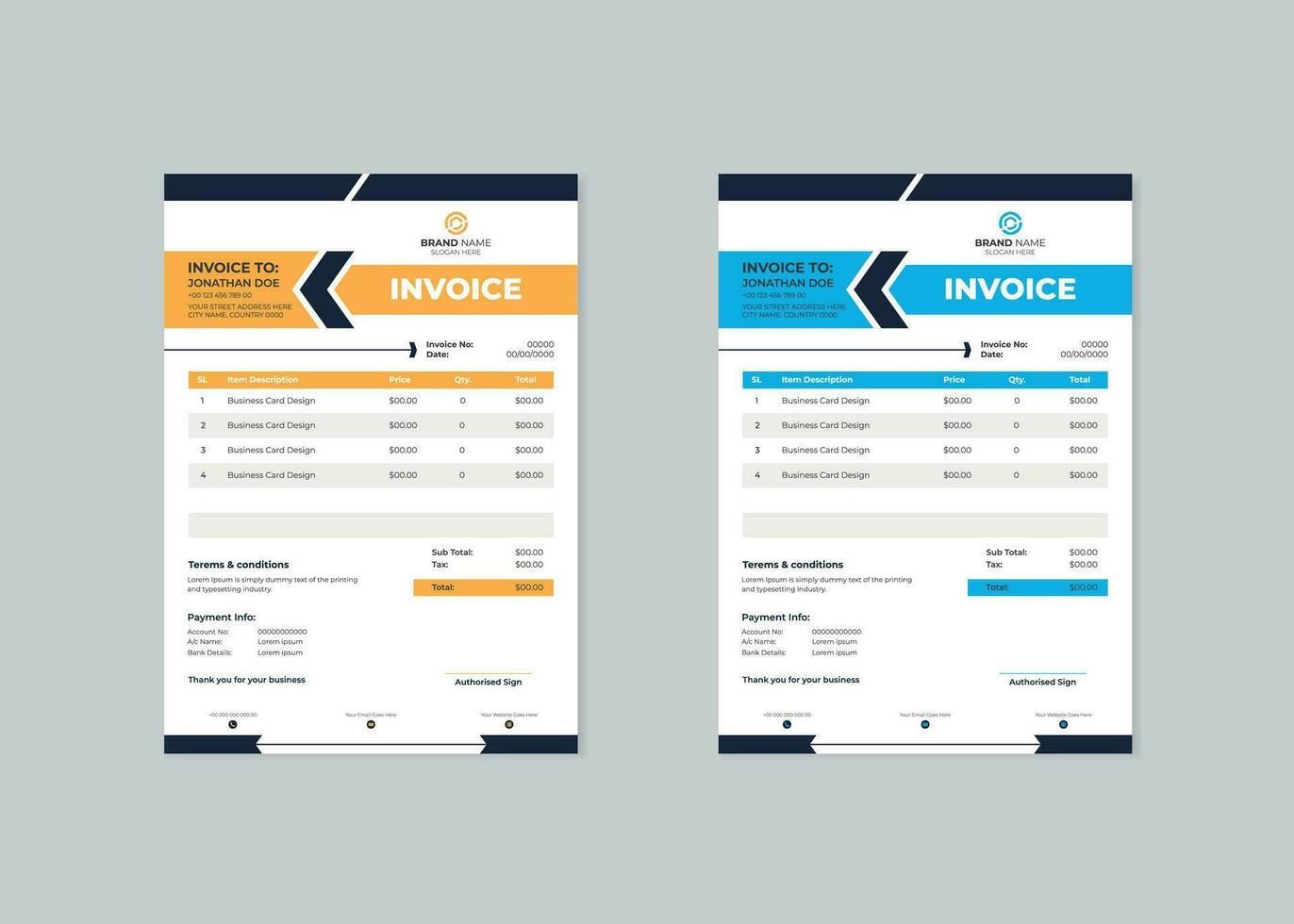 Business invoice template. money bills or price invoices and payment agreement design templates colorful vector