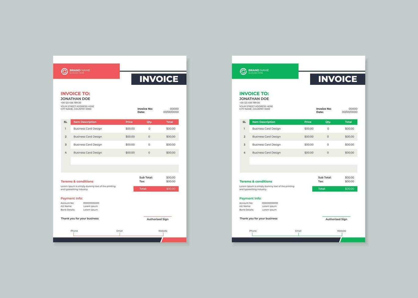 2 color Business invoice template. money bills or price invoices and payment agreement design templates. vector