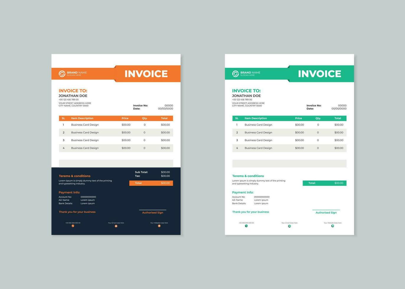 2 different layout business invoice design vector