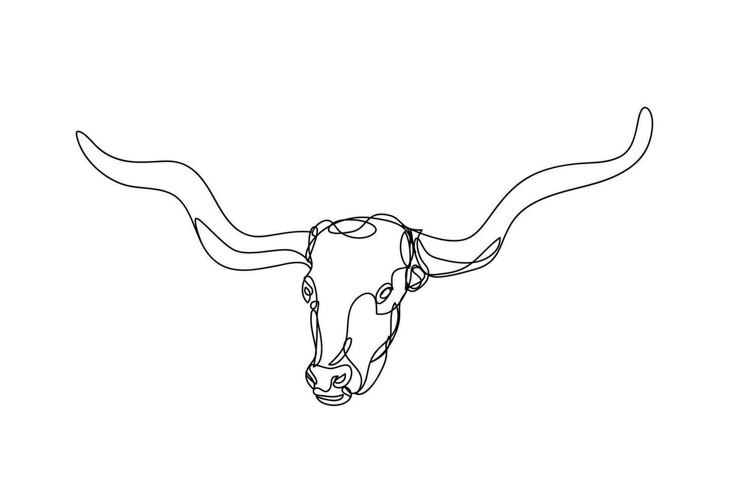 Texas Longhorn line drawing, Western Bull Cattle, Continuous line art, vector illustration