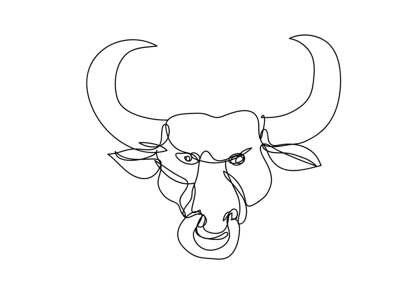 Texas Longhorn line drawing, Western Bull Cattle, Continuous line art, vector illustration