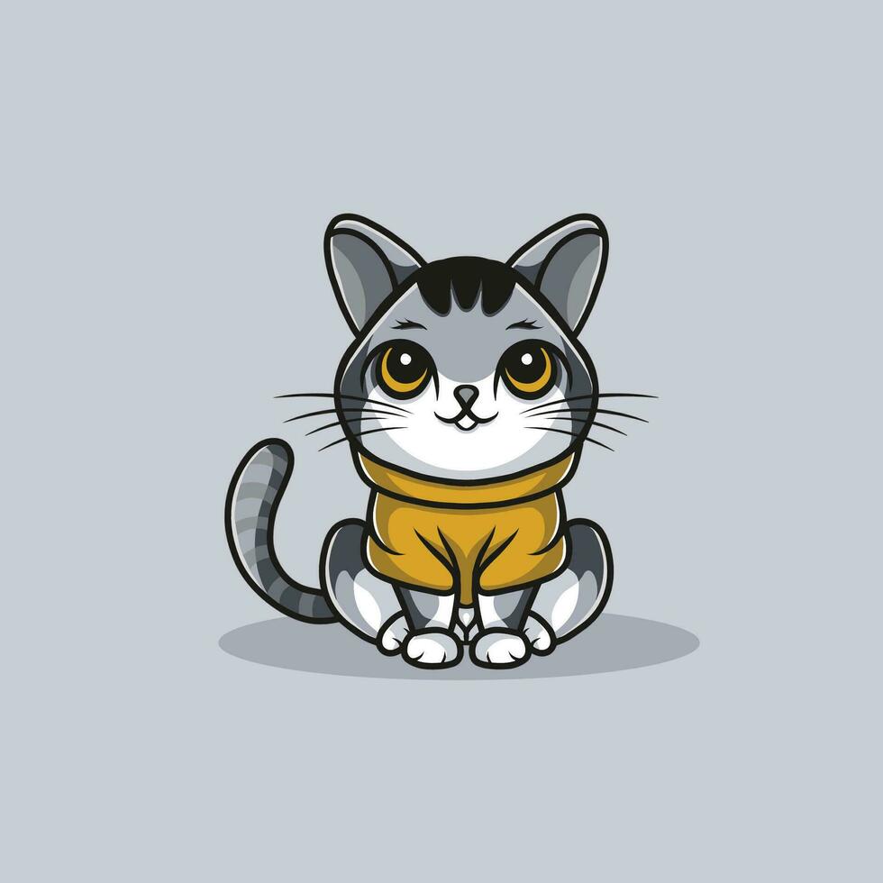 linda gato con amarillo camisa vector