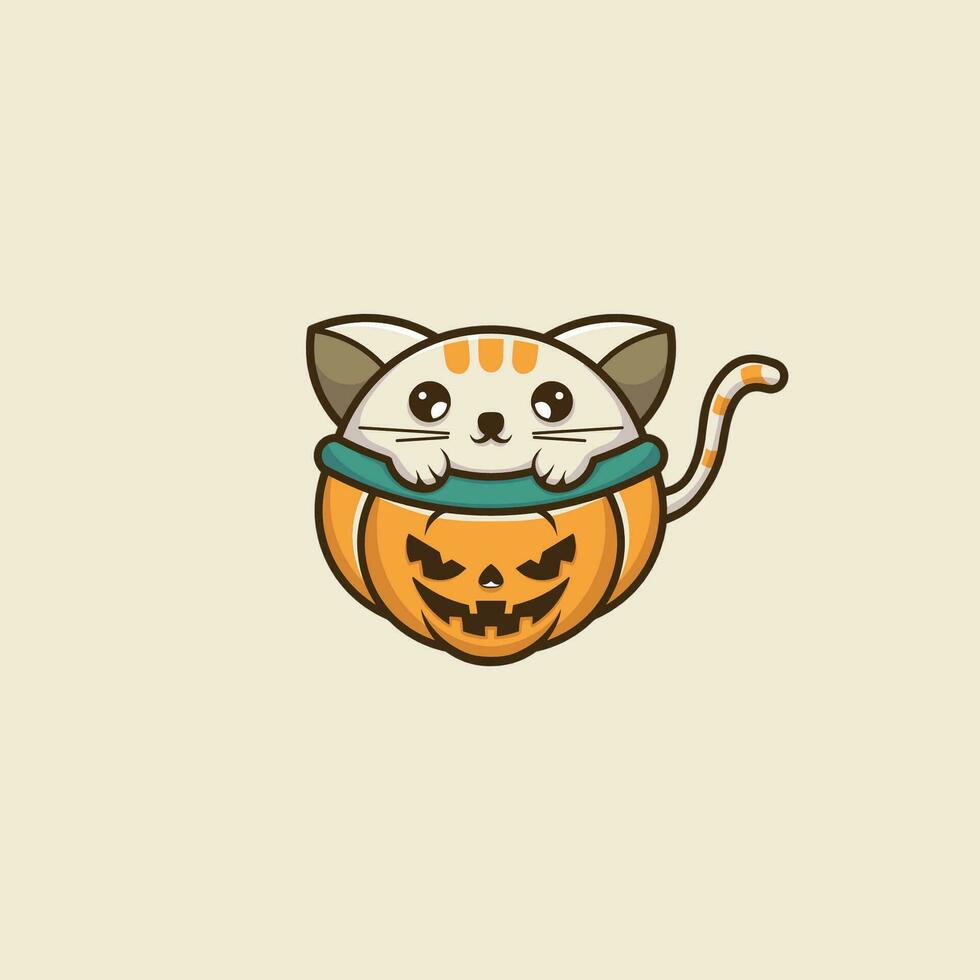 linda gato en calabaza vector