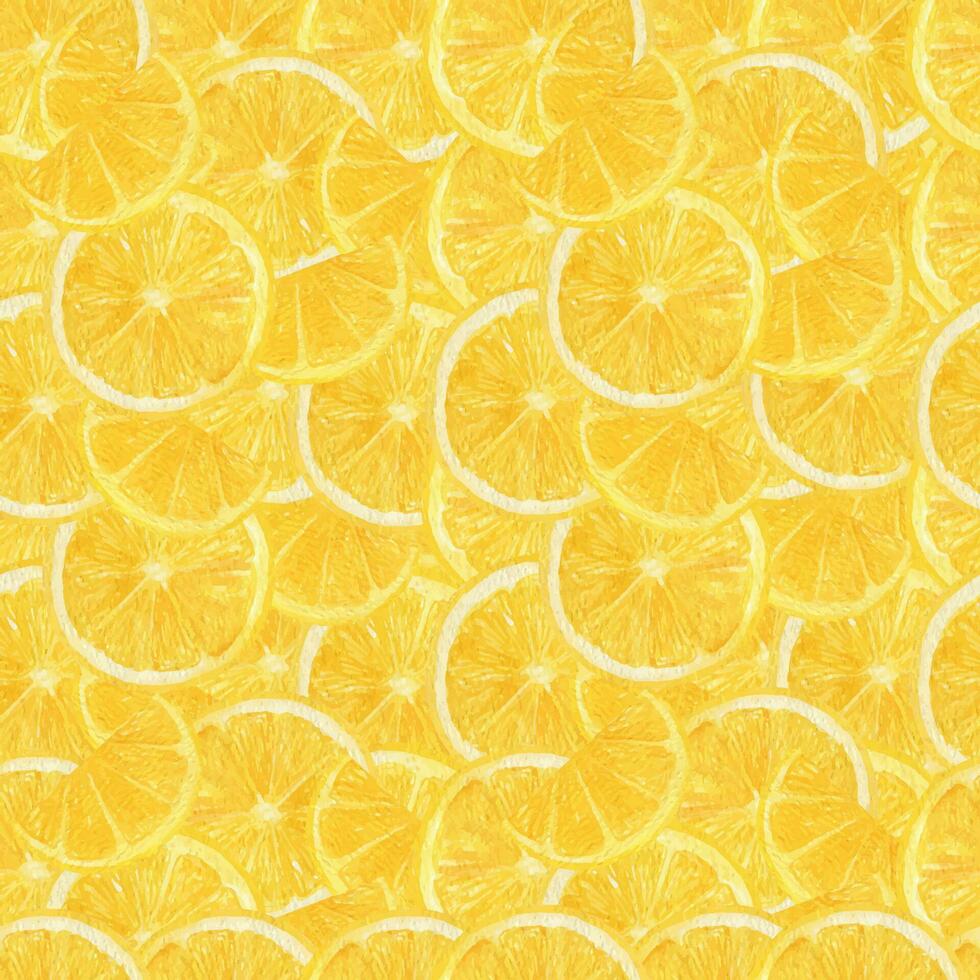 Lemon fruit slices. Watercolor seamless pattern with bright yellow color vector