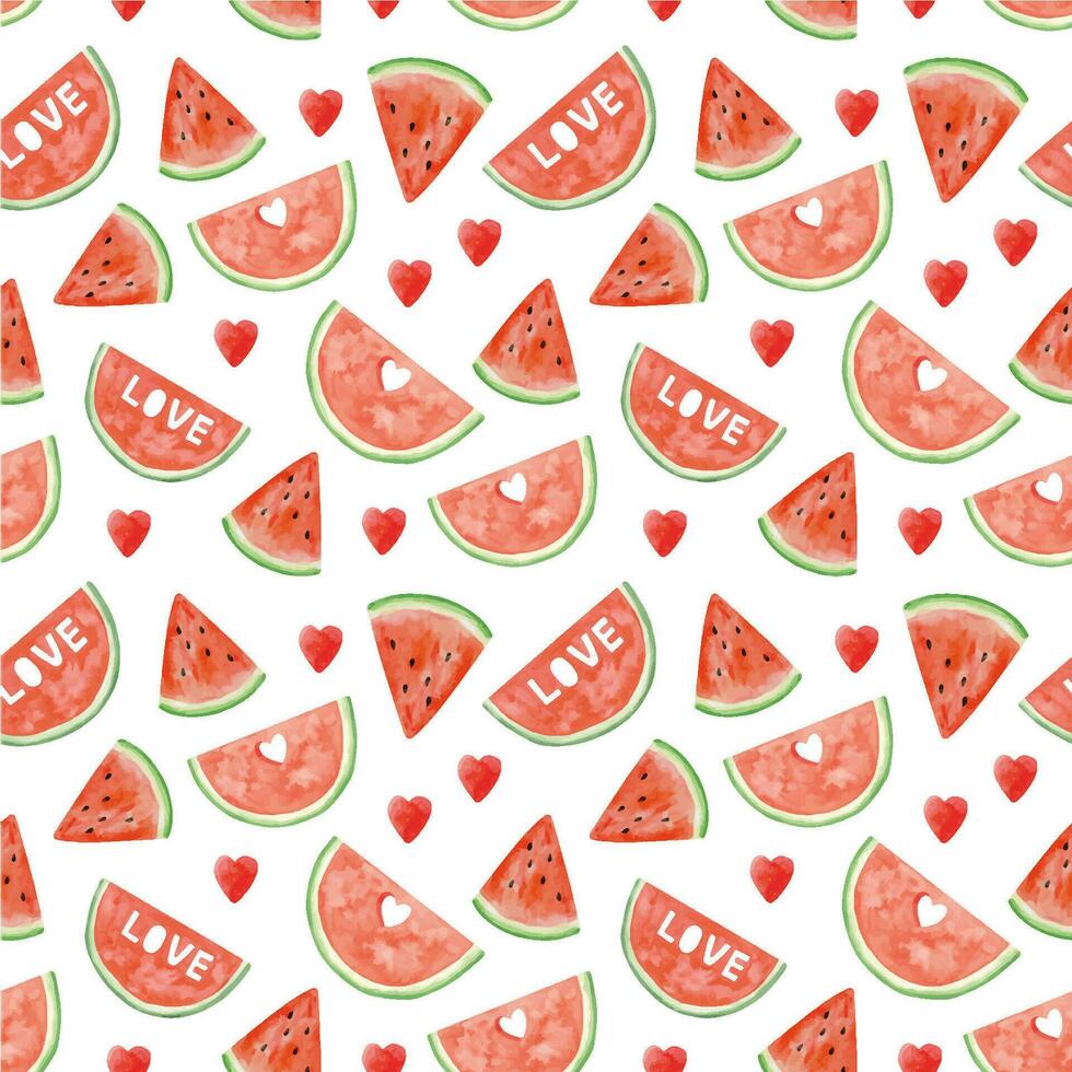 Watercolor watermelon seamless pattern, summer ripe fruit. Watermelon party vector