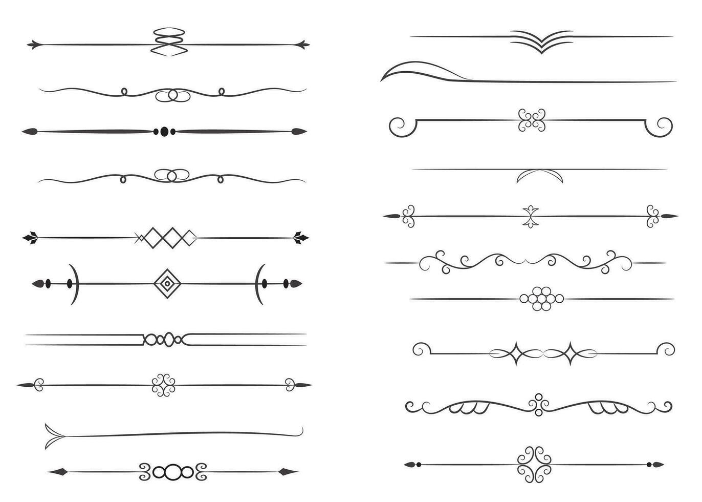 Page Divider And Design Elements. Set of Various Simple Black Divider Design, Assorted Divider Collection Template Vector. Collection of floral dividers elements mega decoration for Calligraphy. vector