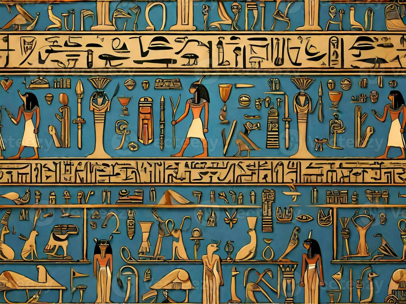 seamless pattern with hieroglyphs, script, egyptian illustration photo