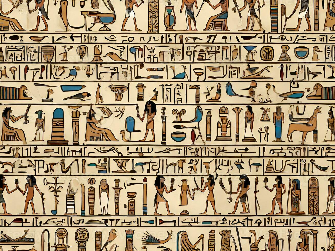 seamless pattern with hieroglyphs, script, egyptian illustration photo