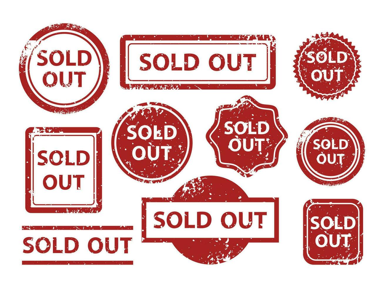 Red sold out grunge stamp, sale badge template, vector illustration.