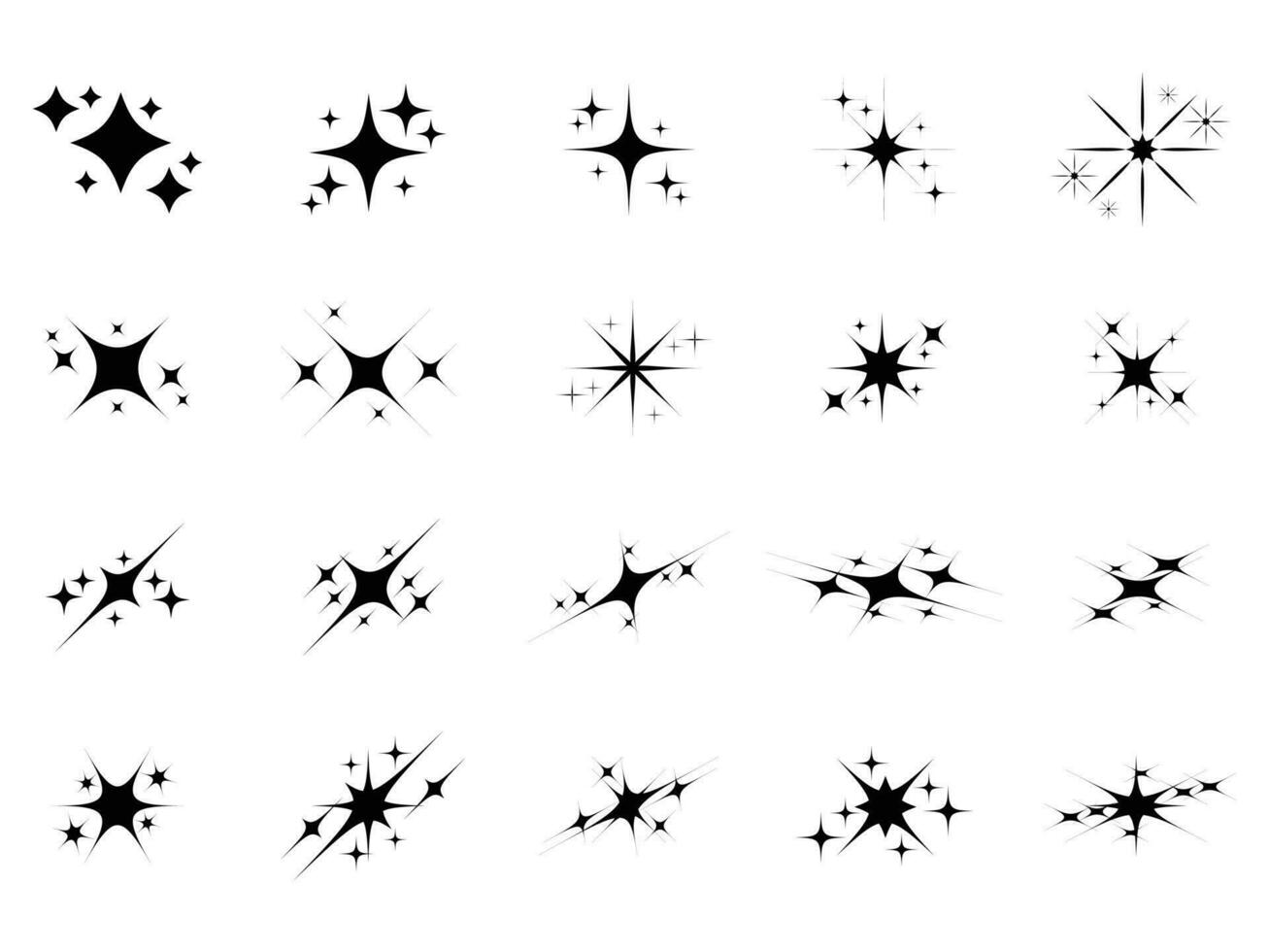 Sparkle star icons. Shine icons. Different black sparkles icons. Collection of star sparkles symbol vector