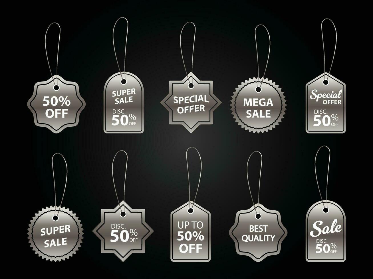 Set of silver hangtag design. Discount and price tag design. vector