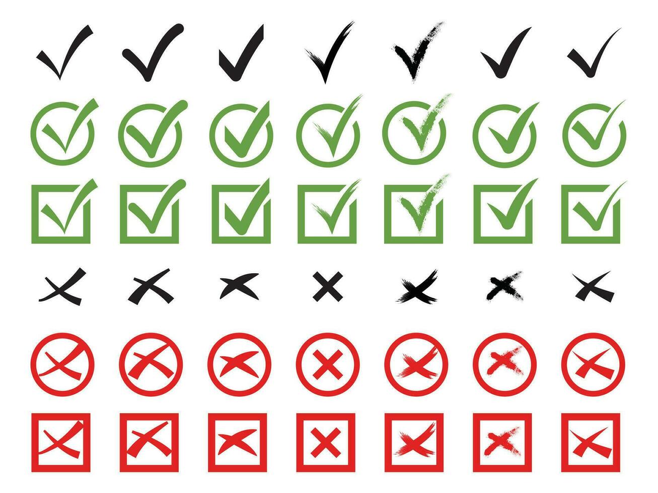 Super set hand drawn check mark with different circle arrows and underlines. Doodle v checklist marks icon set. vector