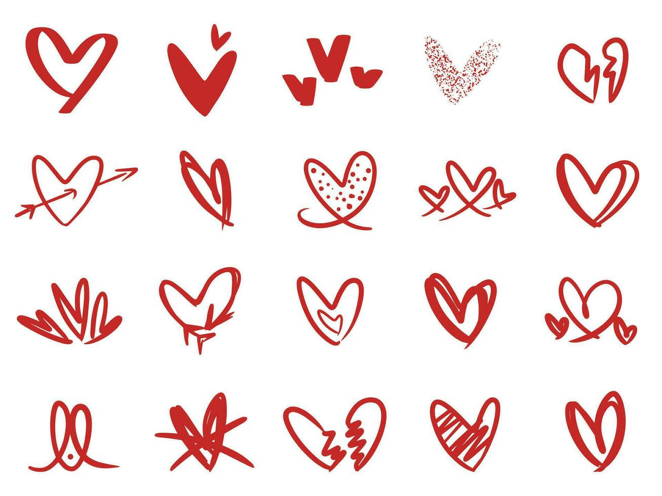 Doodle hearts sketch set. Various different hand drawn heart icon love collection isolated on white background vector