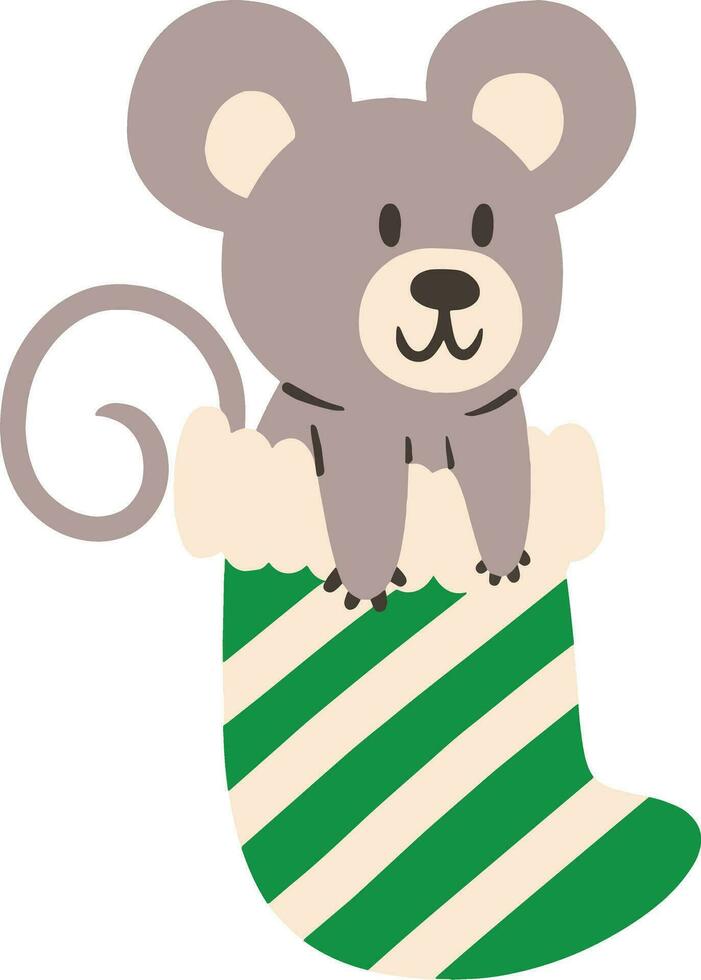 A Cozy Christmas Stocking with a Cute Mouse Inside, Vector Art