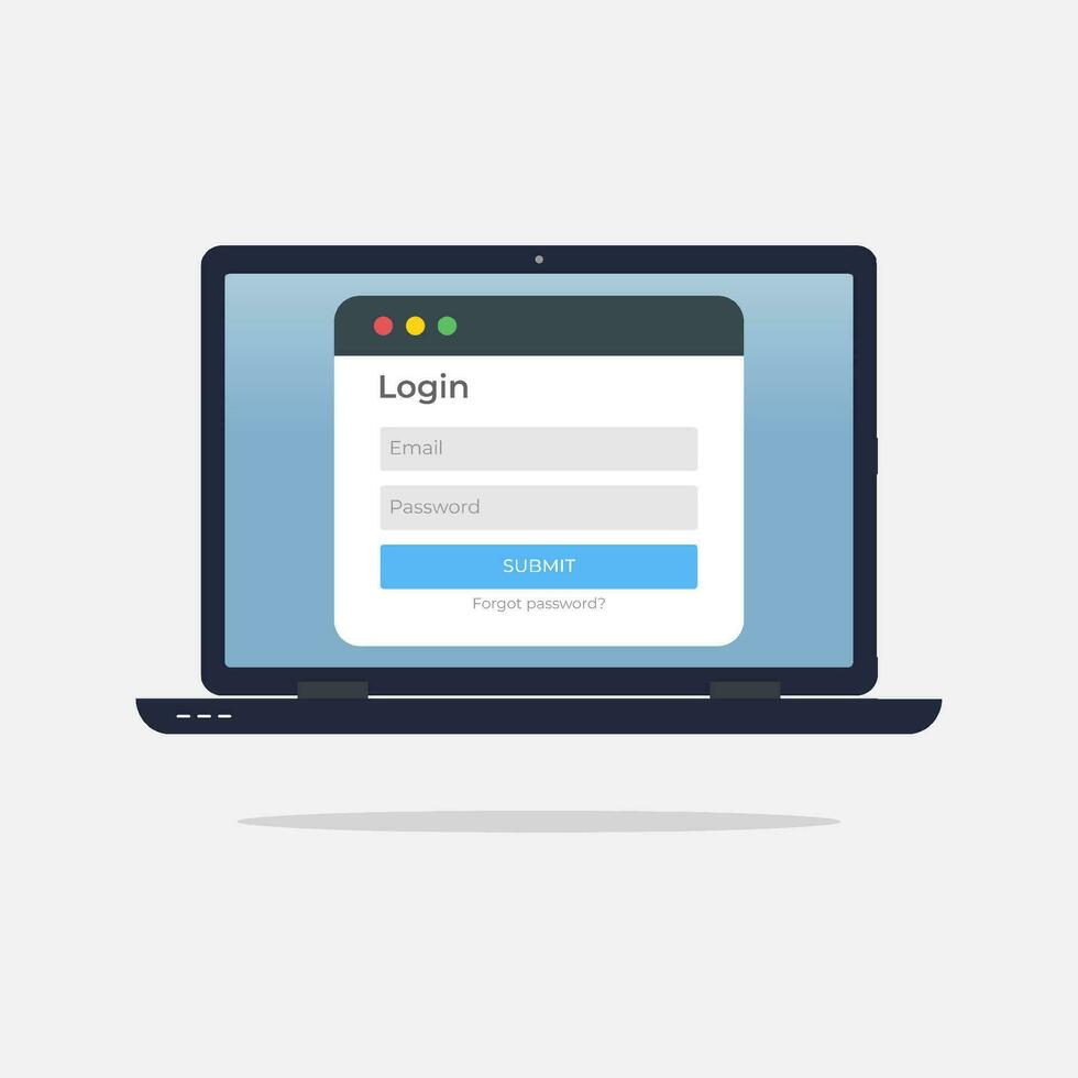 Log in interface on the laptop screen vector