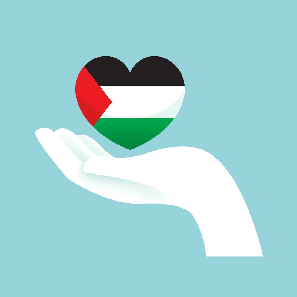 Paper cut Hand save palestine flag on heart shape illustration vector graphic.