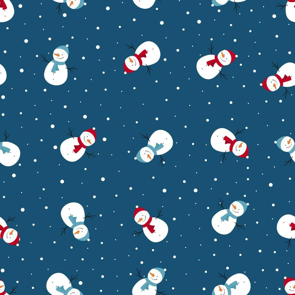 Christmas seamless pattern with smiling snowman and snowy vector