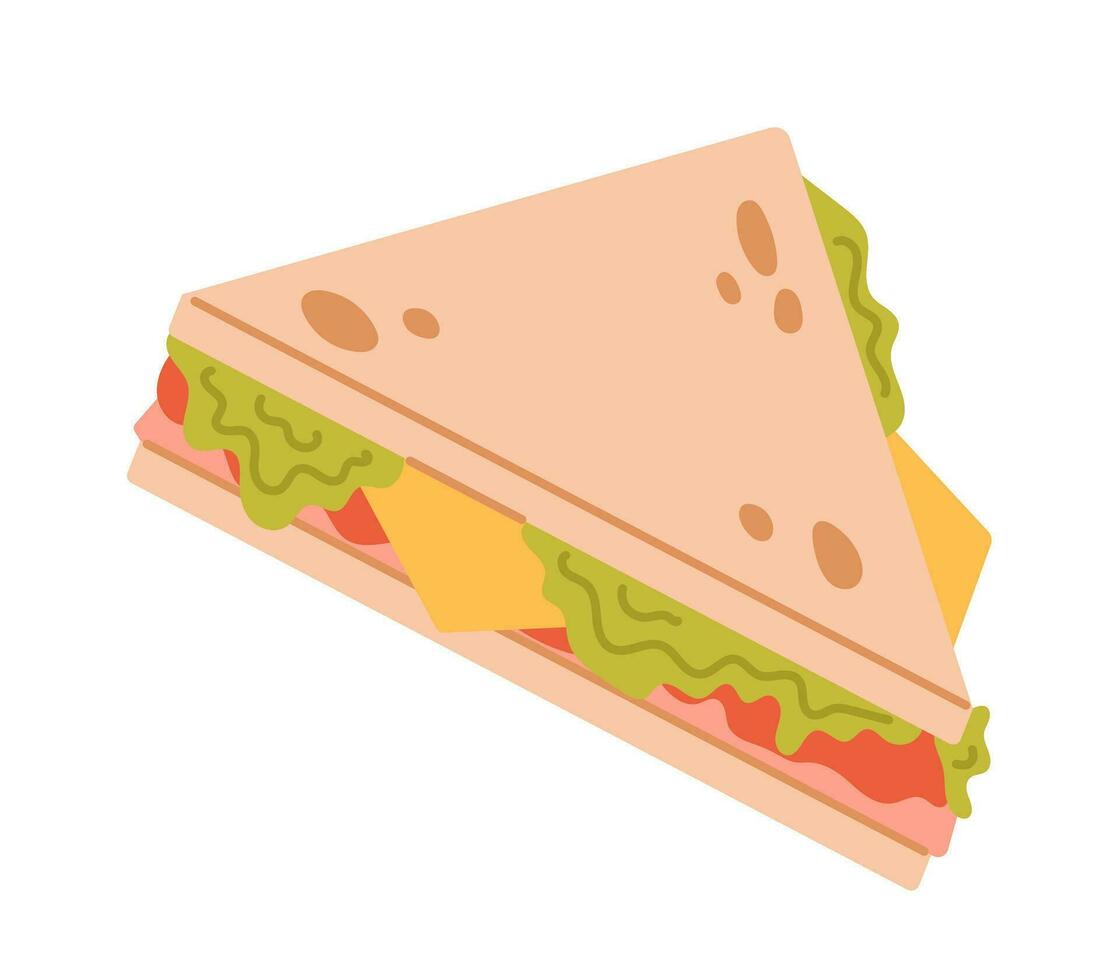 Vector ham, cheese and vegetable sandwich in flat design. American fast food.