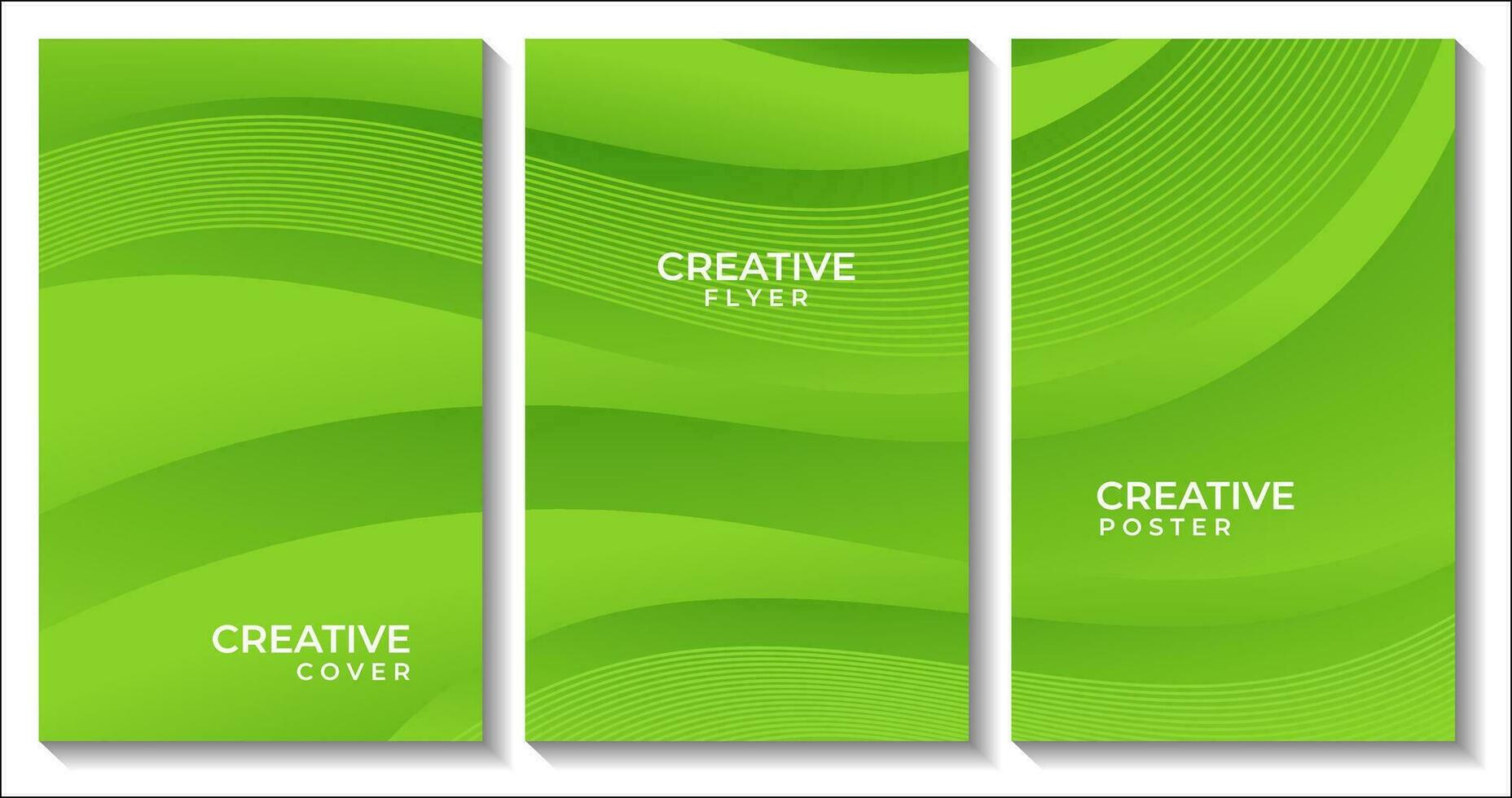 set of posters with abstract modern green curve bio background vector