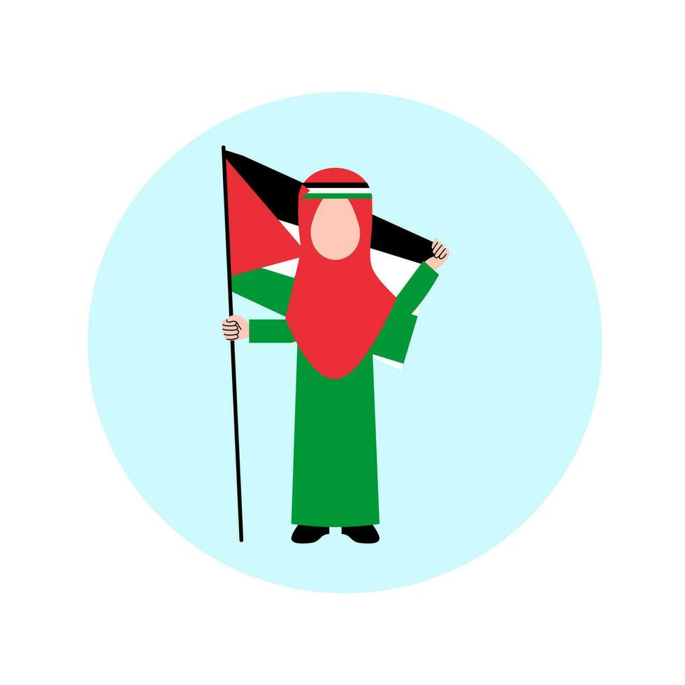 Hijab Woman Holding Palestine Flag vector