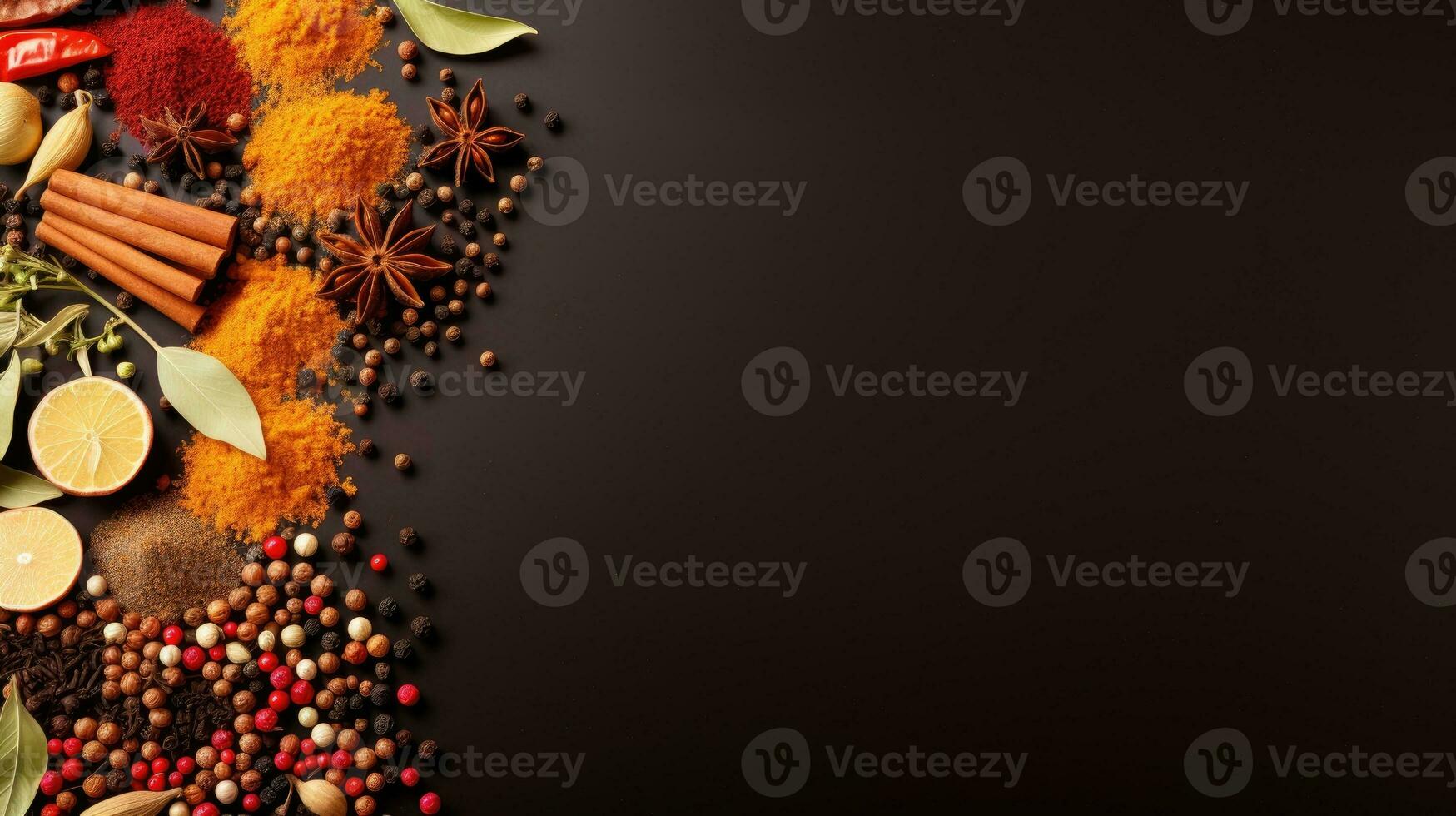 Different spices. Web banner with copy space. Generative AI photo