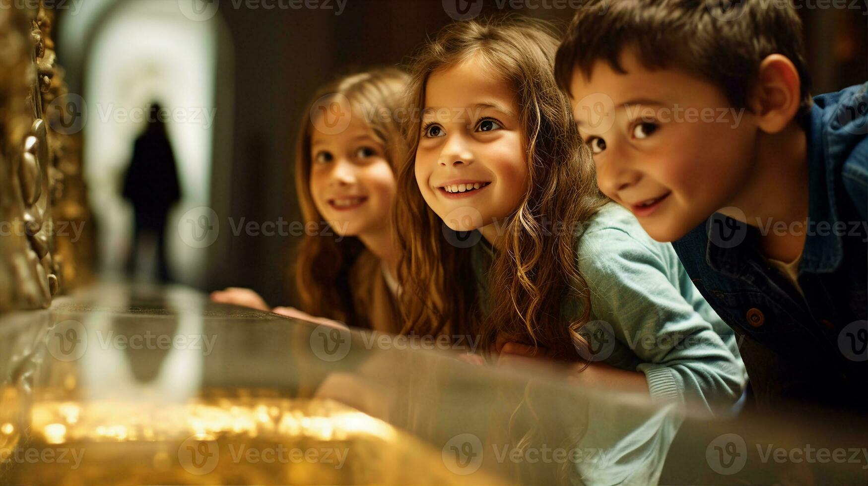 Children at a museum, wide - eyed and curious, every artifact a doorway to knowledge. Generative AI photo
