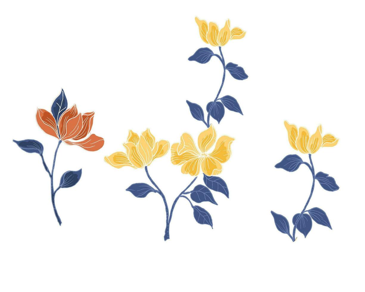 Hand Drawn Magnolia Batik Flower vector