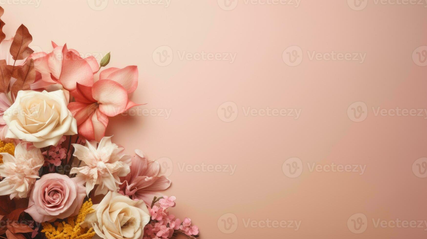 Flower bouquet, floral arrangement background. Web banner with copy space. Generative AI photo