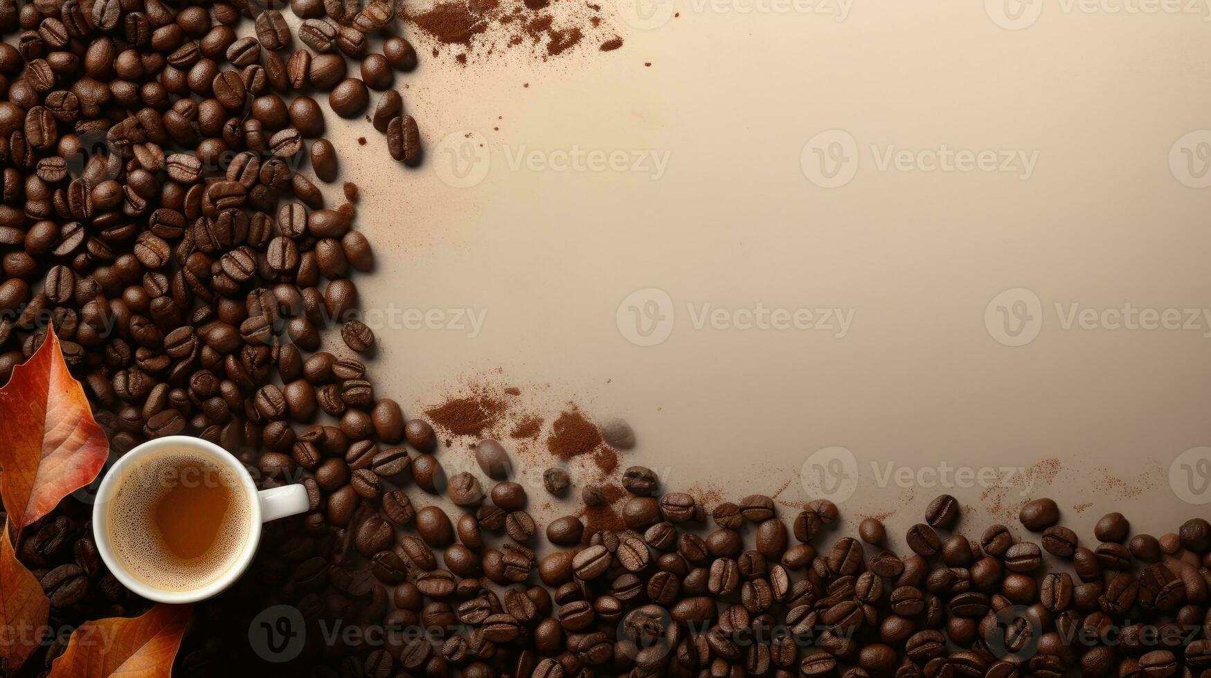 Cup of coffee, espresso, beans. Web banner with copy space. Generative AI photo