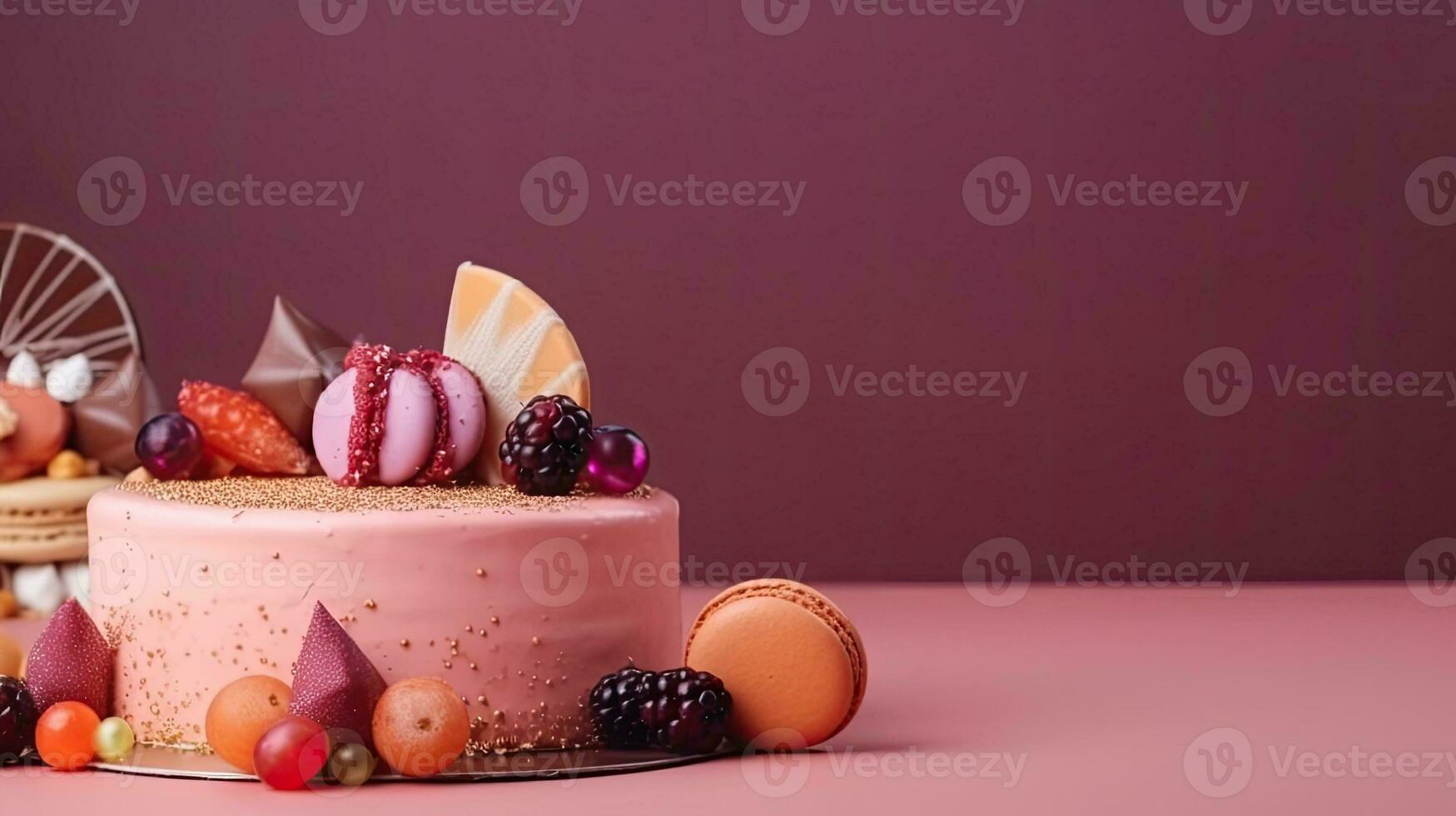 A cake with decorations. Web banner with copy space. Generative AI photo