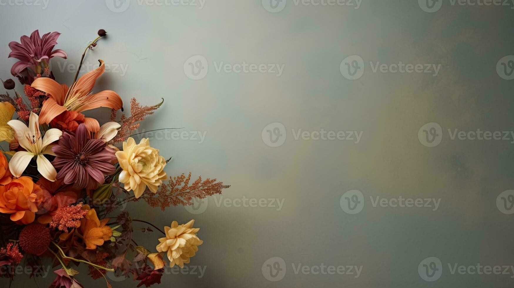 Flower bouquet, floral arrangement background. Web banner with copy space. Generative AI photo