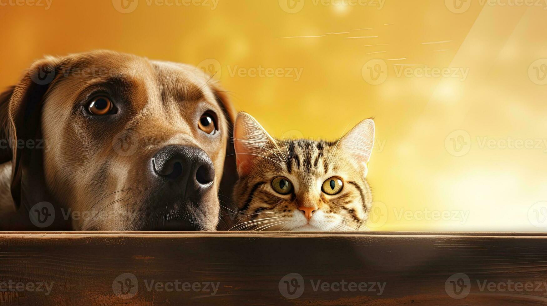 Dog and cat, cute pets. Web banner with copy space. Generative AI photo