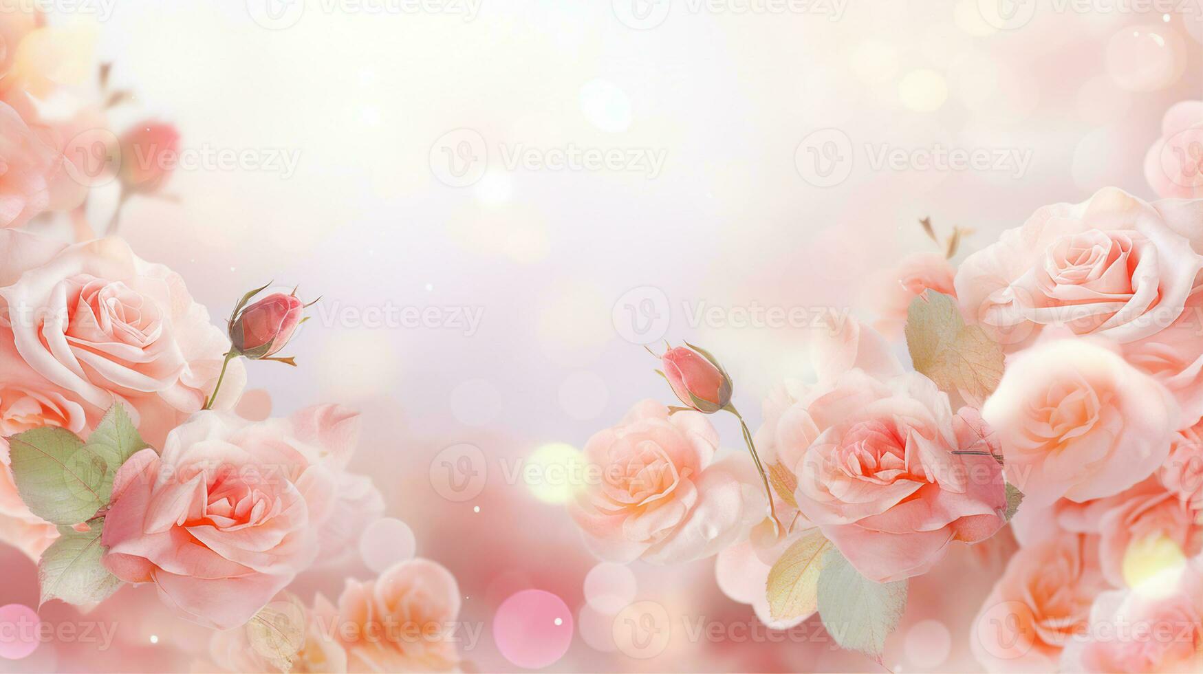 Ethereal pink roses bathed in soft light, symbolizing romance, beauty, and elegance against a dreamy background. Generative AI photo