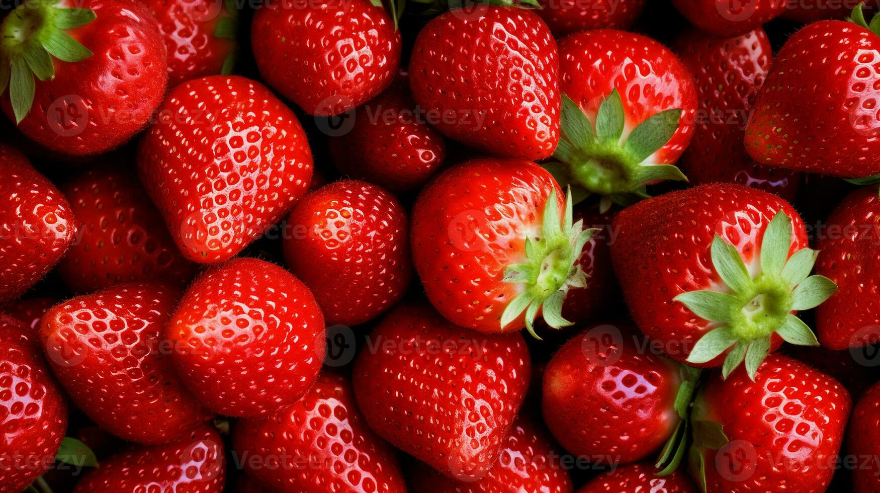 de cerca de vibrante, jugoso fresas con agua gotas, relleno el marco. generativo ai foto