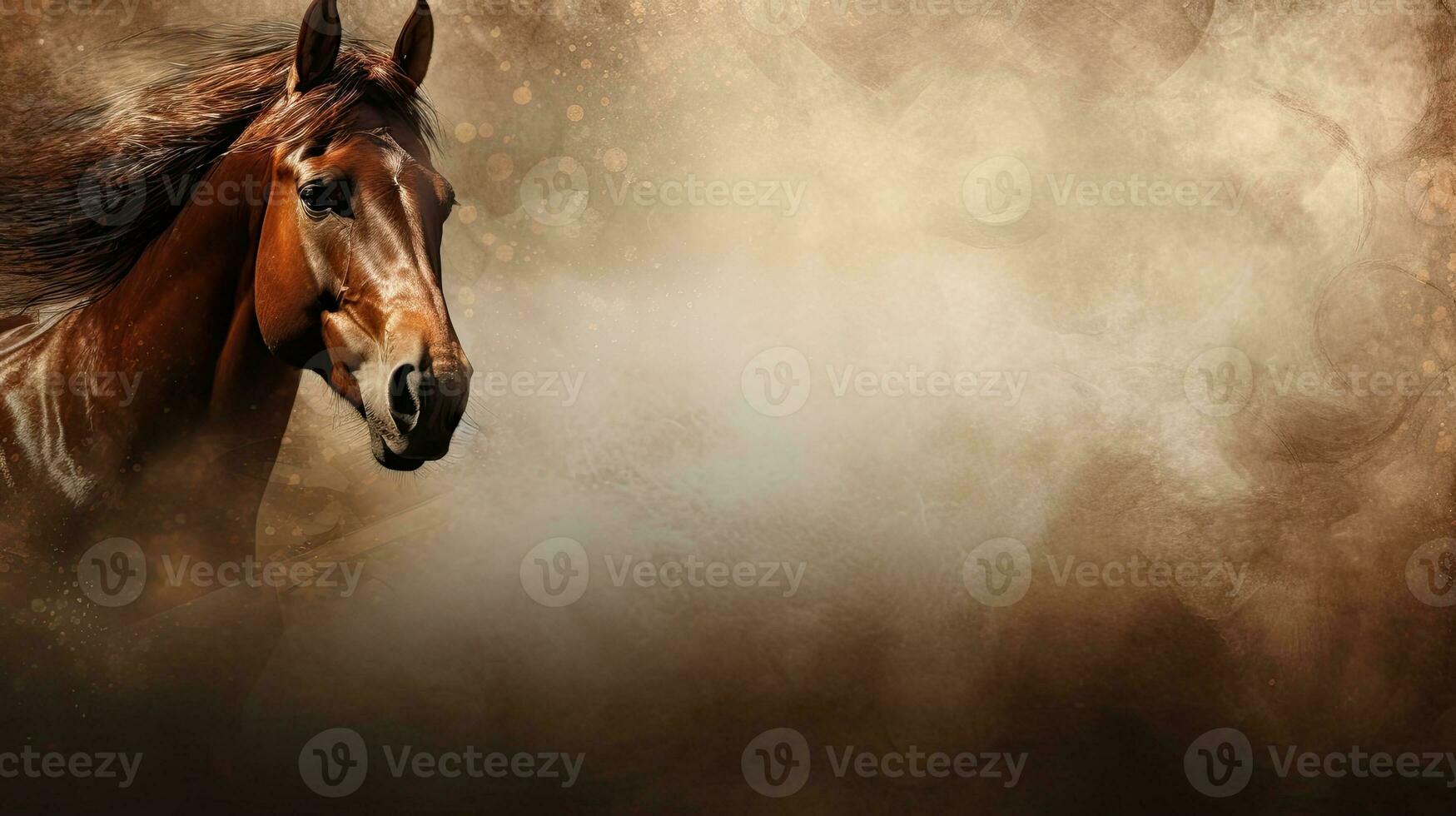 Horse. Web banner with copy space. Generative AI photo
