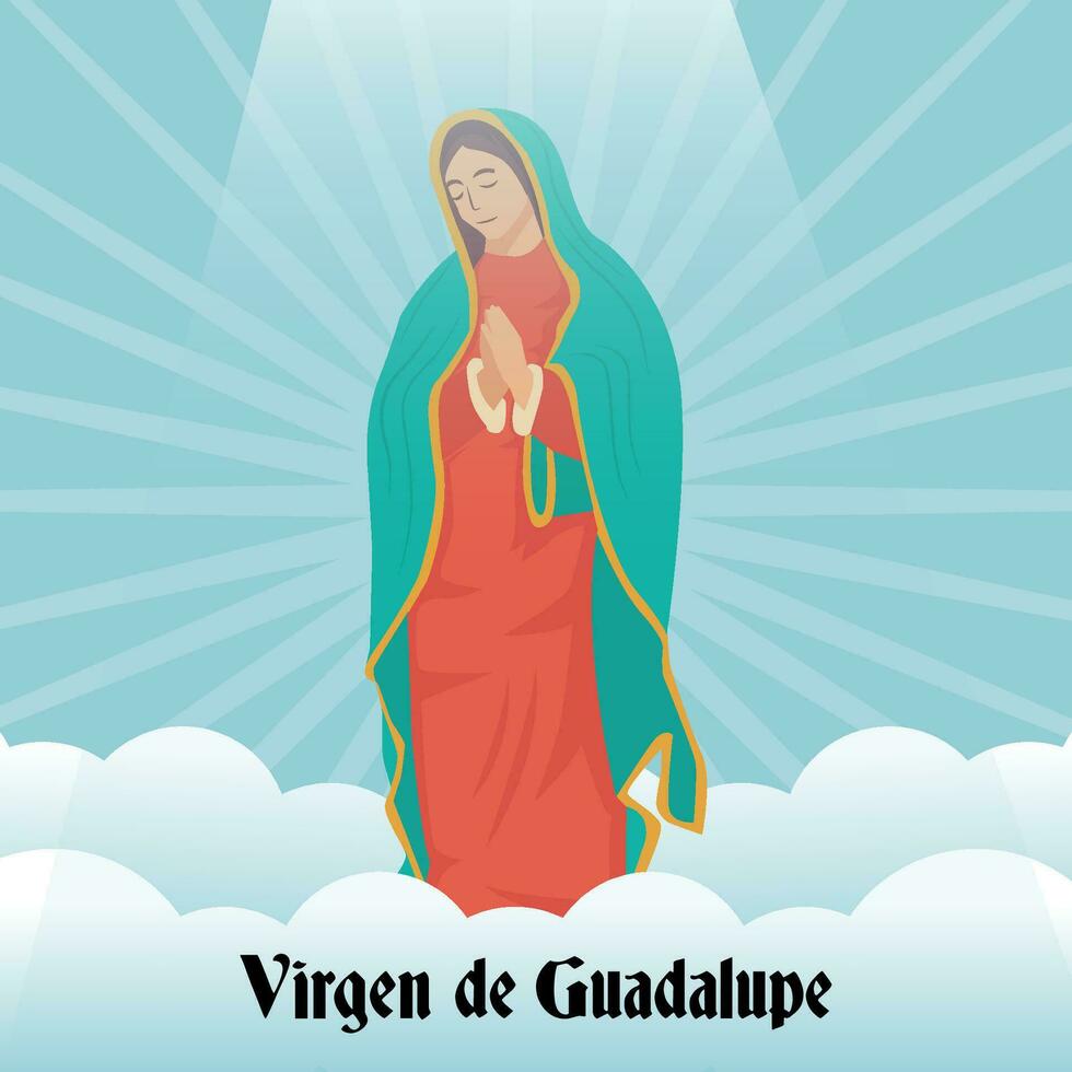 flat design Virgen de Guadalupe illustration with clouds vector