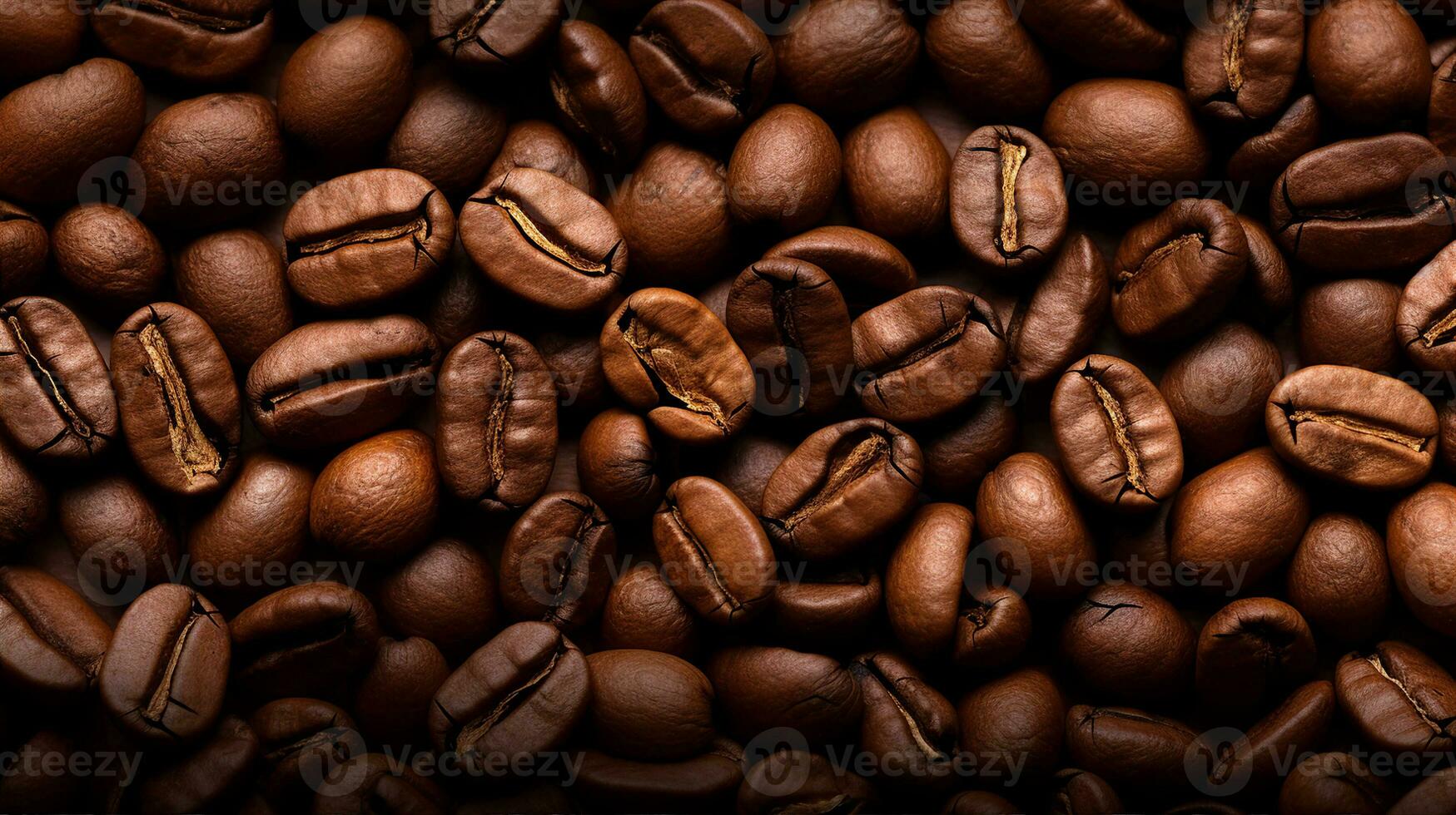 Close-up of roasted coffee beans, showcasing rich textures and deep brown hues. Generative AI photo