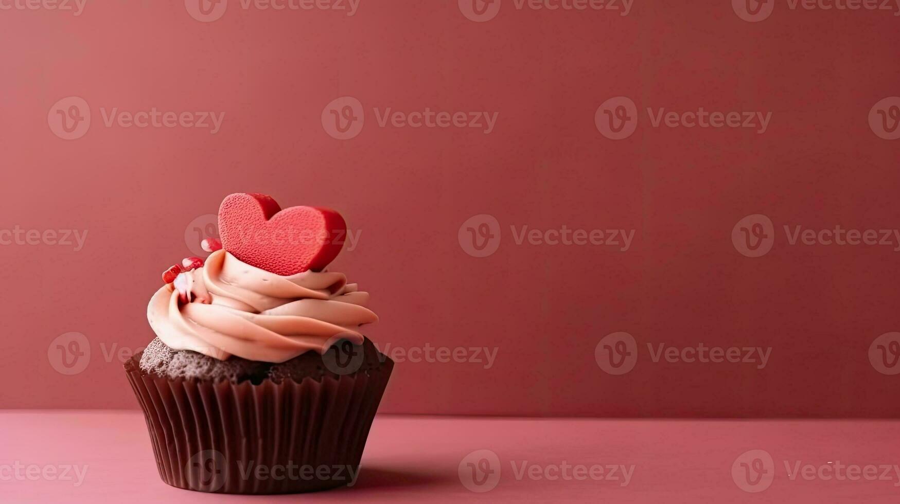 A cupcake with a heart-shaped decoration. Web banner with copy space. Generative AI photo