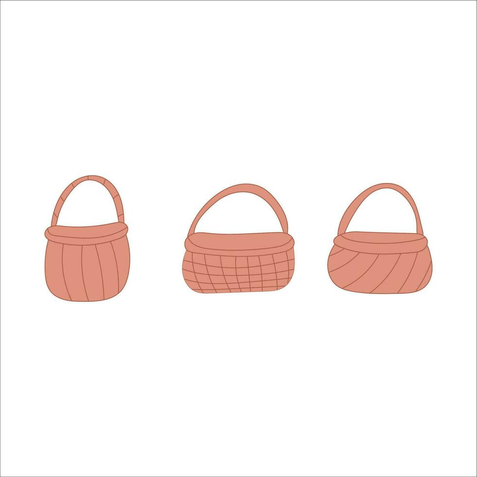 wicker baskets carry products goods set elements vector