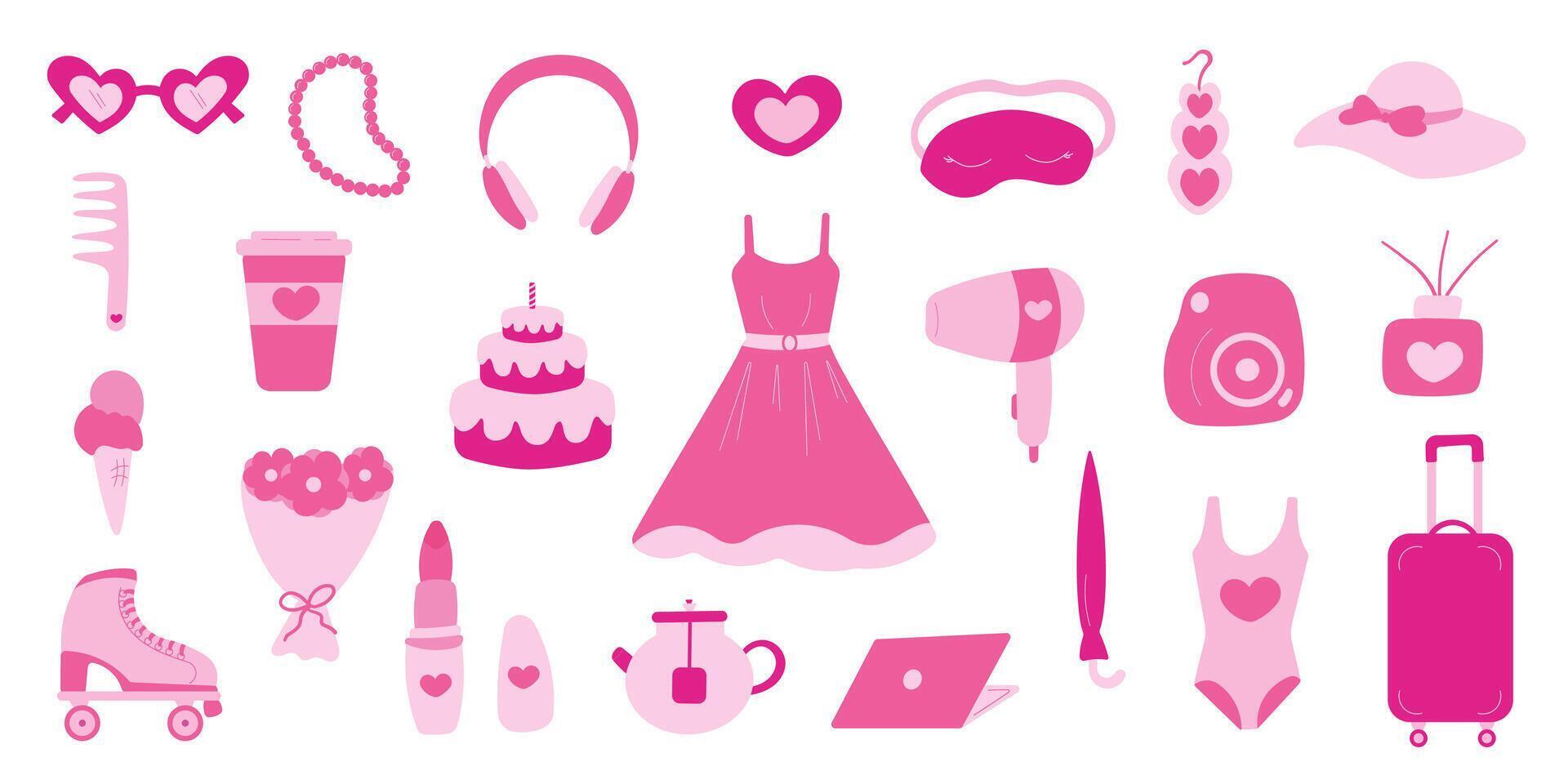 barbicore set elements pink doll accessories play vector
