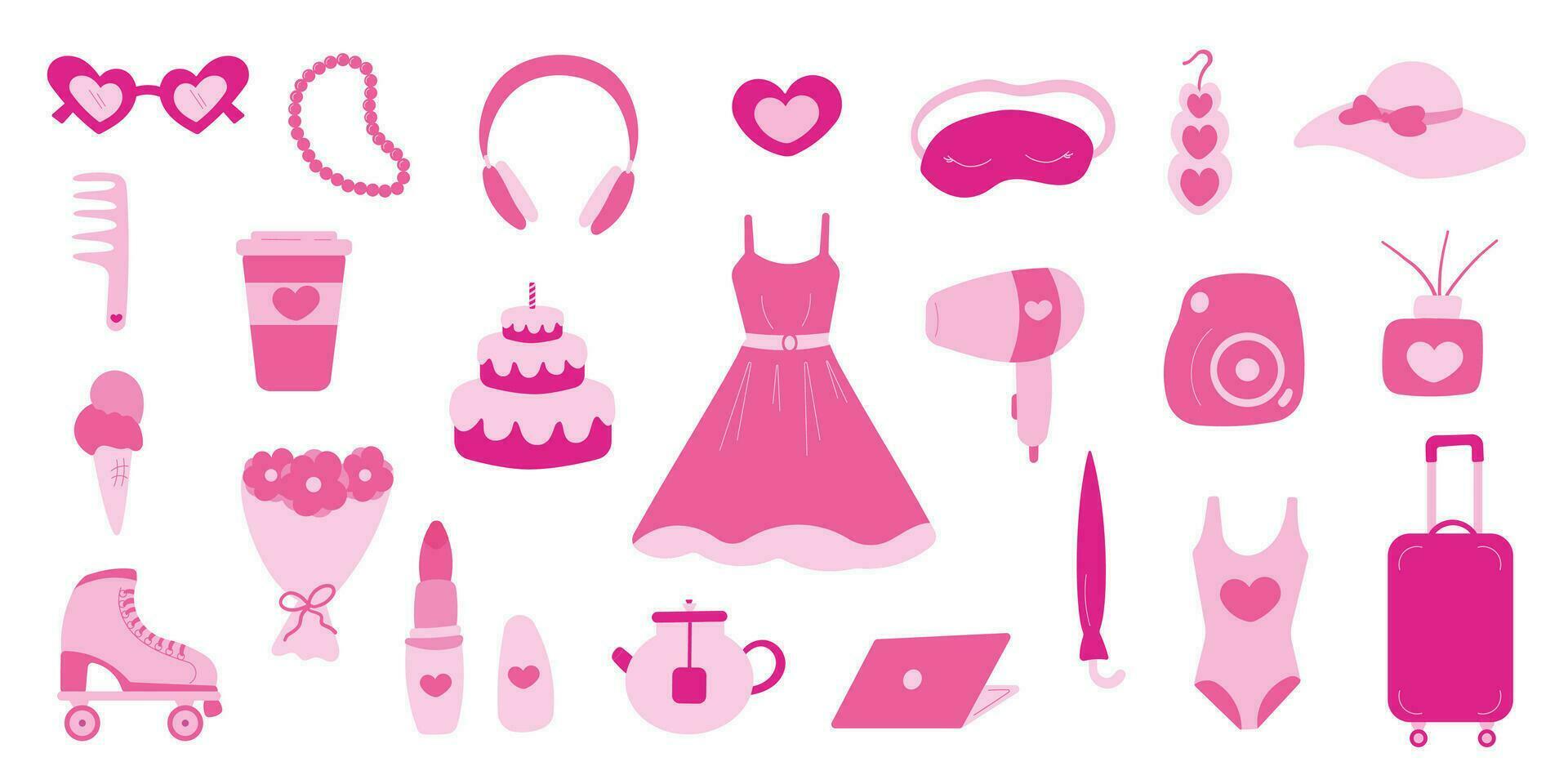 barbicore set elements pink doll accessories play vector