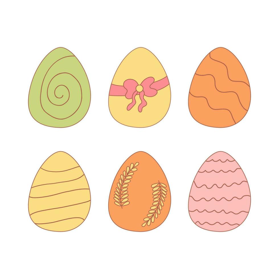 eggs colored pattern leaves stars set elements vector