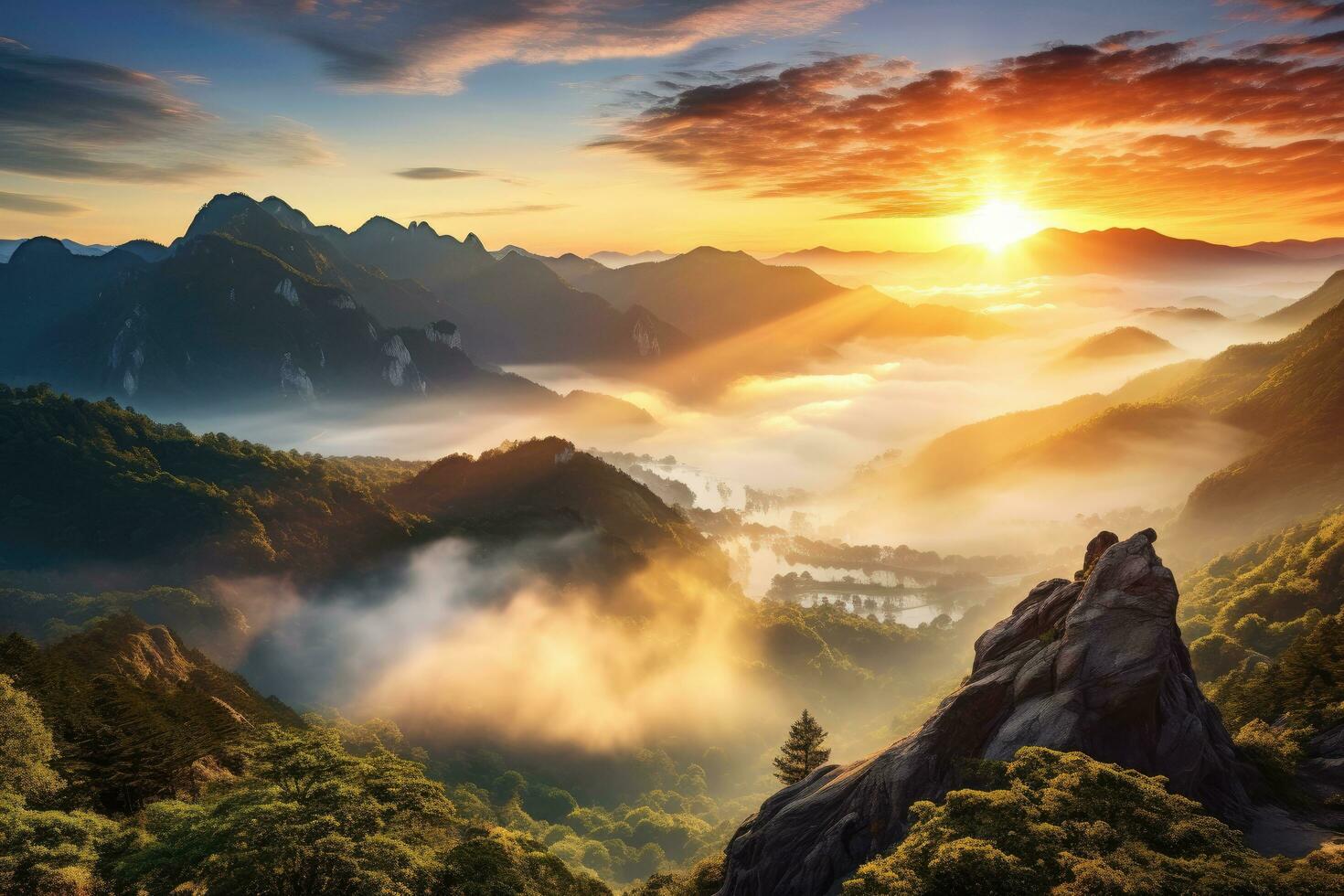 Mountain Landscape Sunrise Over The Misty Valley Beautiful Nature Mountain Landscape Sunrise Over The Misty Valley Beautiful Nature Scenery Sunrise On A Mountain Landscape View With Clouds Ai Generated Free Photo