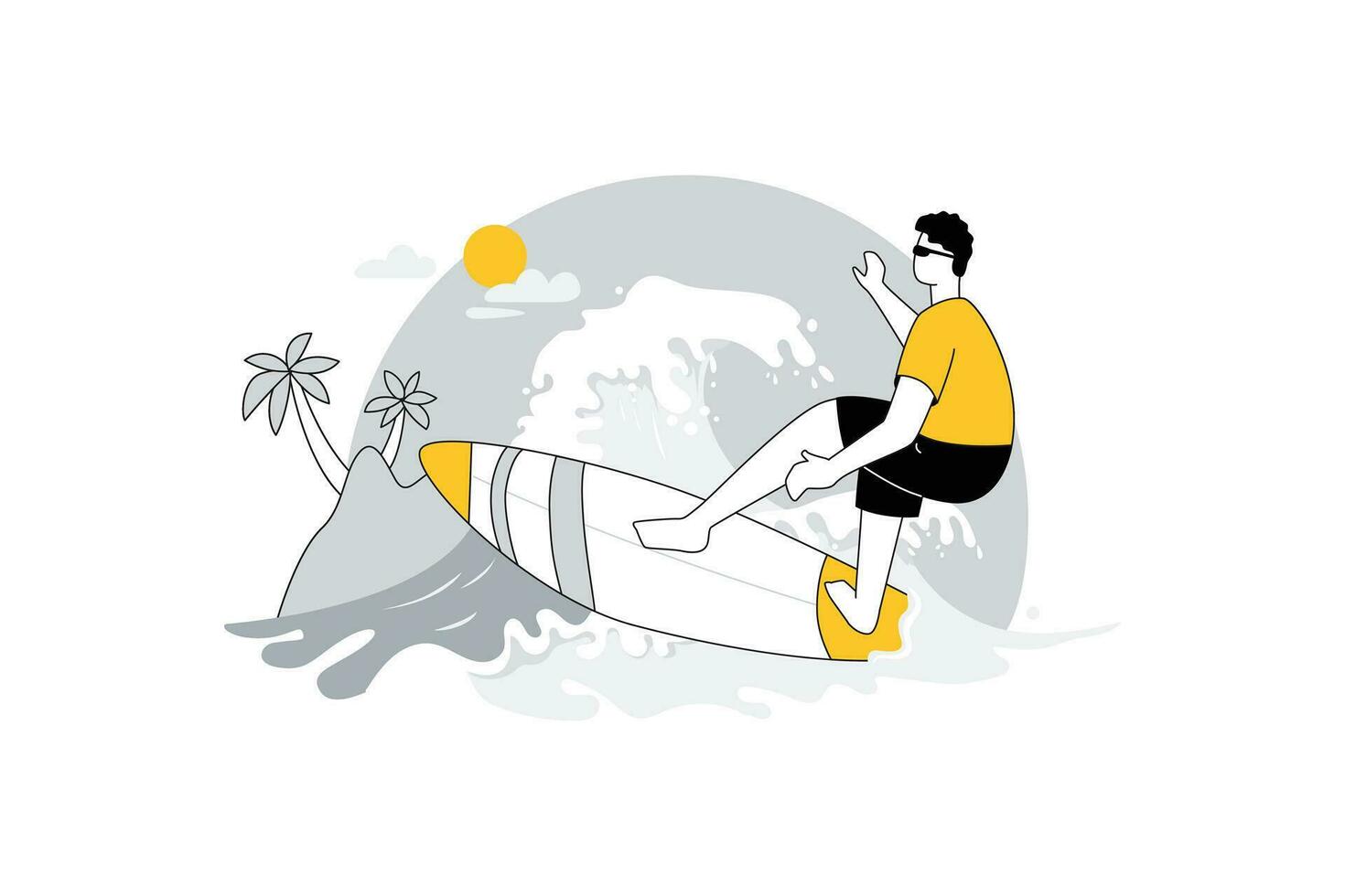 The Guy Is Surfing In The Sea - Flat Vector